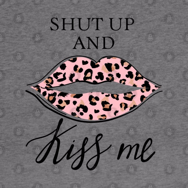 Fashion print with slogan. Kiss with leopard lipstick. Stylish woman lips. by CoCoArt-Ua